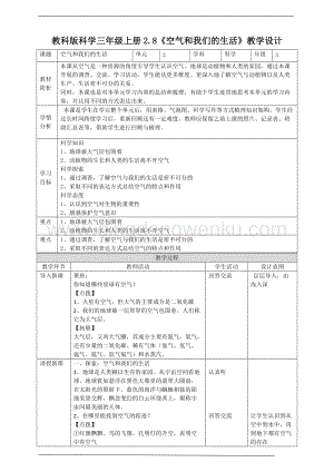 教科版三年級(jí)上冊(cè)科學(xué)2.8《空氣和我們的生活》教案