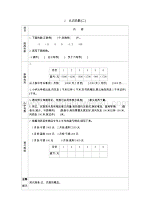 青島版（六年制）五年級下冊數學第一單元2.認識負數(二) 導學案