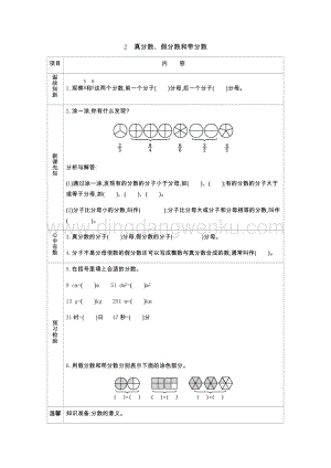 青島版（六年制）五年級下冊數學第二單元2.真分數、假分數和帶分數導學案