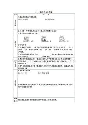 冀教版小學數學四年級下冊 冀教版小學數學四年級下冊 8.2小數的連加及簡算 導學案
