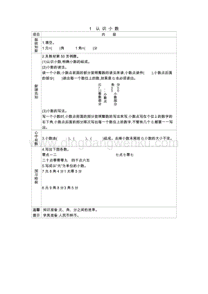 冀教版小學數學三年級下冊 6.1認識小數 學案