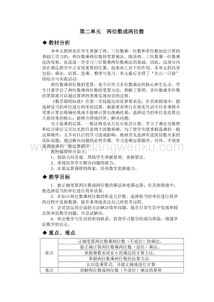 冀教版小學數學三年級下冊第二單元概述與課時安排教案