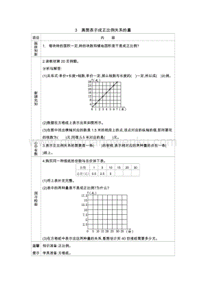 冀教版六年級下冊數學 3.3畫圖表示成正比例關系的量 導學案