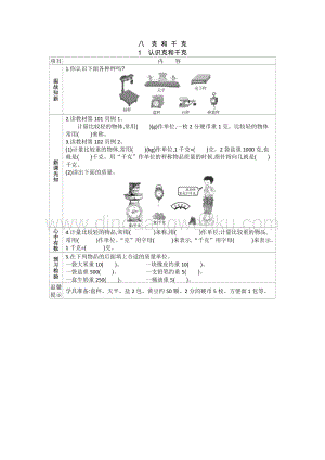 人教版二年級下冊數學8.1認識克和千克學案