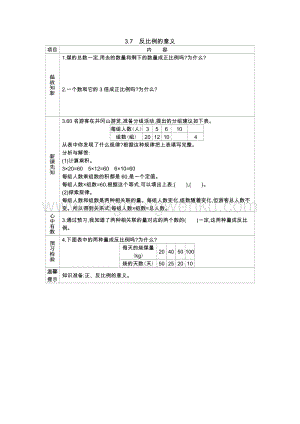西師大版六年級下冊數學第三單元3.7　反比例的意義 導學案.docx