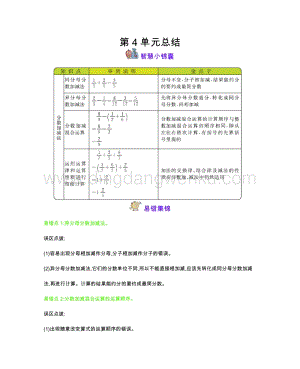 西師大版五年級下冊數學第四單元第4單元分數加減法 知識點.docx