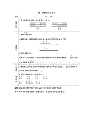 西師大版五年級(jí)下冊(cè)數(shù)學(xué)第二單元2.5　分?jǐn)?shù)的大小比較 導(dǎo)學(xué)案.docx