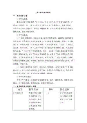 人教版部編版四年級(jí)下冊(cè)語文第一單元教學(xué)要點(diǎn)和課時(shí)安排.doc