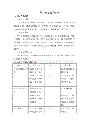 人教版部編版四年級下冊語文第六單元教學要點和課時安排.doc