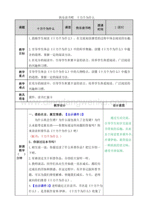 人教版部編版四年級下冊語文 快樂讀書吧十萬個為什么 教案.doc