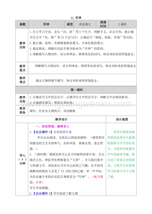 人教部編版五年級下冊語文 11.軍神 表格式教案.doc