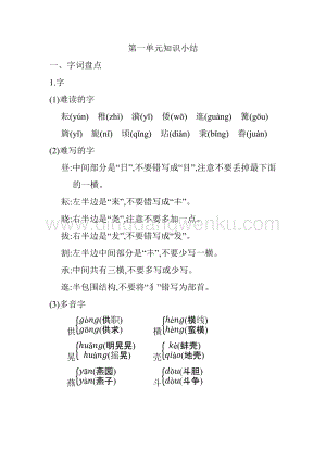 人教部編版五年級下冊語文第一單元知識點匯總.docx