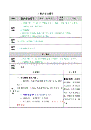 人教部編版（五四制）一年級下冊語文2我多想去看看教案.docx