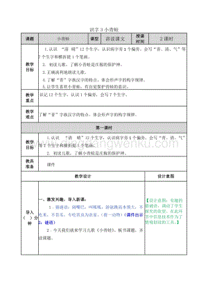 人教部編版（五四制）一年級下冊語文 識字3小青蛙 教案.docx