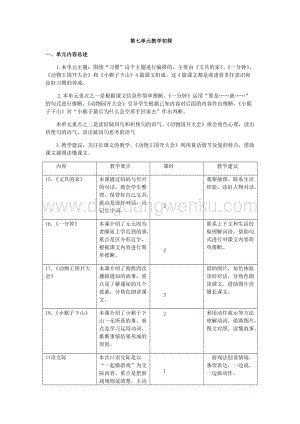 人教部編版（五四制）一年級下冊語文第七單元教學建議、要點和課時安排.docx