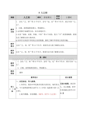 人教部編版（五四制）一年級下冊語文 8 人之初 教案.docx