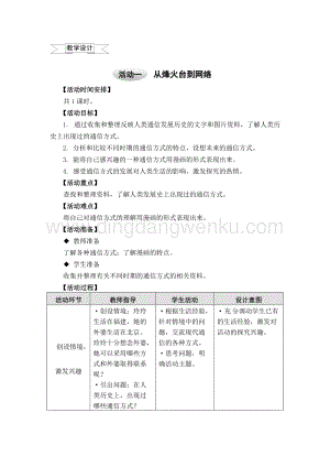 滬科黔科版六年級上冊綜合實踐教案－4.1從烽火臺到網絡（2） .doc