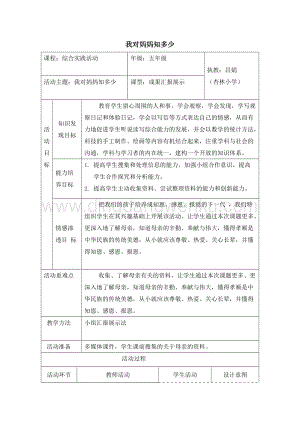 五年級綜合實踐活動教案-我對媽媽知多少教學(xué)設(shè)計（全國通用）.doc