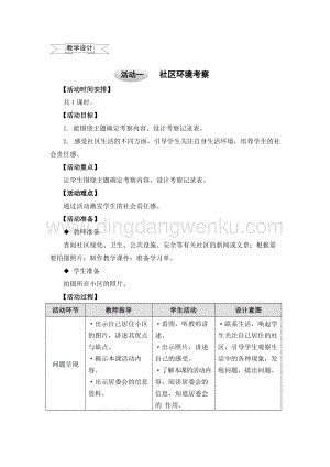 滬科黔科版四年級上冊綜合實踐教案－8.2社區環境考察 .doc