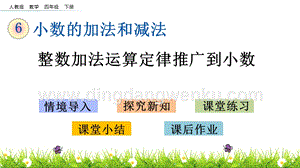 人教版小學數學四年級下冊第六單元6.6 整數加法運算定律推廣到小數 PPT課件