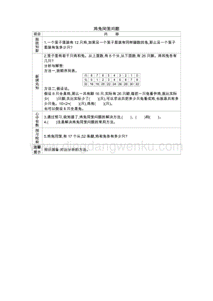人教版小學數學四年級下冊第九單元 雞兔同籠問題 導學案