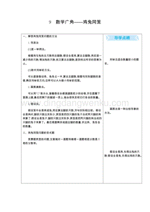 人教版小學(xué)數(shù)學(xué)四年級(jí)下冊(cè)第九單元 9數(shù)學(xué)廣角-雞兔同籠 知識(shí)點(diǎn)總結(jié)