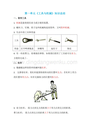 教科版小學科學六年級上冊第一單元《工具和機械》知識總結