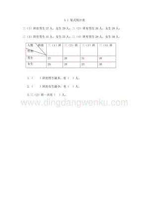 人教版小學數學三年級下冊第三單元3.1 復式統計表 課時練習題