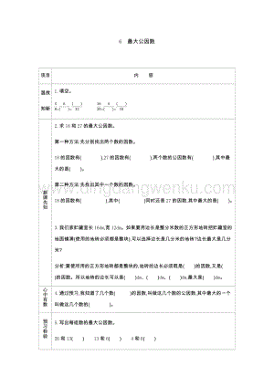 人教版小學數學五年級下冊第四單元6 最大公因數 導學案