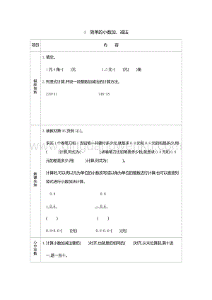 人教版小學(xué)數(shù)學(xué)三年級下冊第七單元4 簡單的小數(shù)加、減法 導(dǎo)學(xué)案
