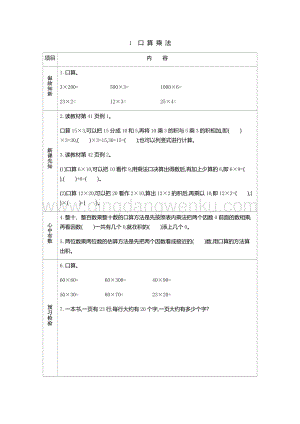 人教版小學數學三年級下冊第四單元1 口算乘法 導學案