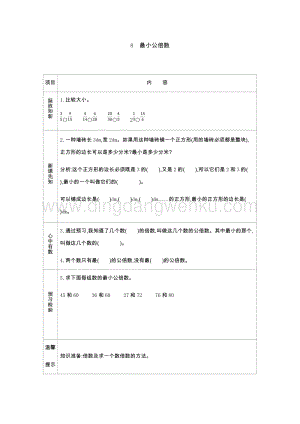 人教版小學數學五年級下冊第四單元8 最小公倍數 導學案