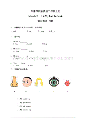 牛津版（深圳用）二年級上冊英語 Unit 6 My hair is short.第二課時 習題
