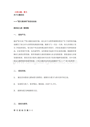 幼兒園小班綜合教學(xué)：小班主題：夏天教案
