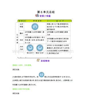 西師大版一年級(jí)下冊(cè)數(shù)學(xué)第六單元 認(rèn)識(shí)鐘表
