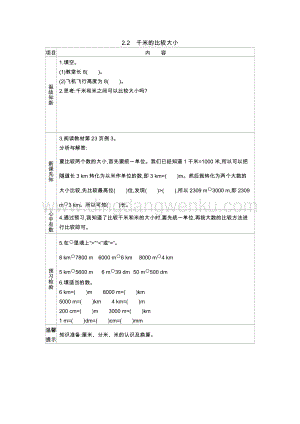 西師大版二年級(jí)下冊(cè)數(shù)學(xué)第二單元2.2千米的比較大小 導(dǎo)學(xué)案