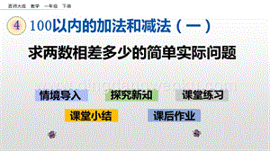 西師大版一年級下冊數(shù)學(xué)第四單元4.10求兩數(shù)相差多少的簡單實(shí)際問題PPT課件