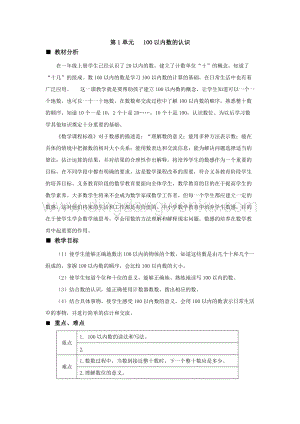 西師大版一年級下冊數學第一單元 單元概述和課時安排 教案