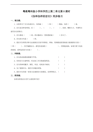粵教粵科版小學科學四上第二單元第8課《各種各樣的巖石》練習題附答案.doc
