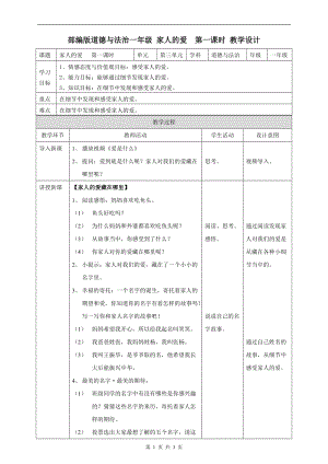 部編版一年級下冊道德與法制10家人的愛第一課時教案.doc