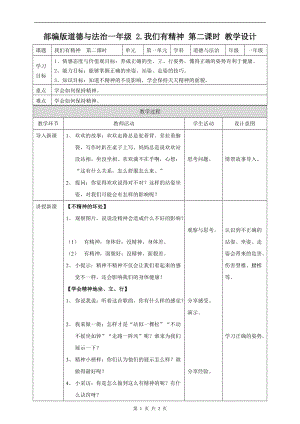 部編版一年級下冊道德與法制2我們有精神第二課時 教案.doc