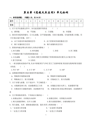 人教版八年級上冊物理第5章《透鏡及其應用》單元檢測含答案.doc