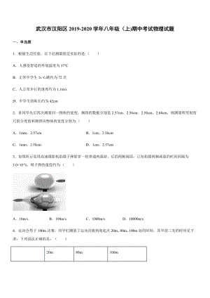 2019-2020學(xué)年八年級（上)武漢市漢陽區(qū)期中考試物理試題.docx