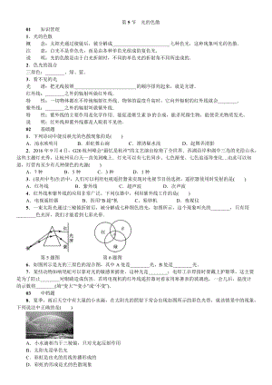 人教版八年級上冊物理第4章第5節光的色散練習題附答案.doc