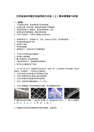江蘇省徐州市新沂實驗學校九年級上學期期末物理復習試卷【解析版】.doc