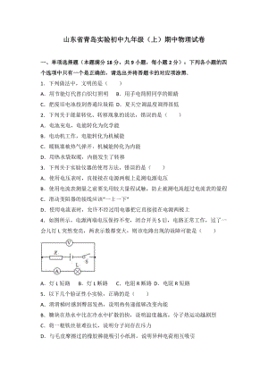 山東省青島實驗初中九年級（上）期中物理試卷（word版含答案解析）.doc