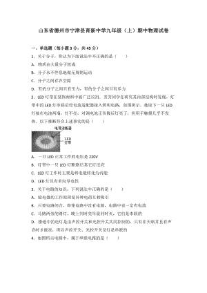 山東省德州市寧津縣育新中學九年級（上）期中物理試卷（word版含答案解析）.doc