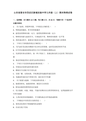 山東省泰安市岱岳區新城實驗中學九年級（上）期末物理試卷（解析版）.doc