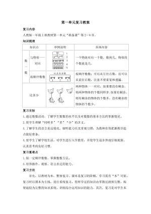 人教版一年級(jí)上冊(cè)數(shù)學(xué)第一單元復(fù)習(xí)教案.doc