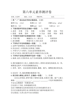 部編版小學語文六年級上冊第六單元素養測評卷.doc
